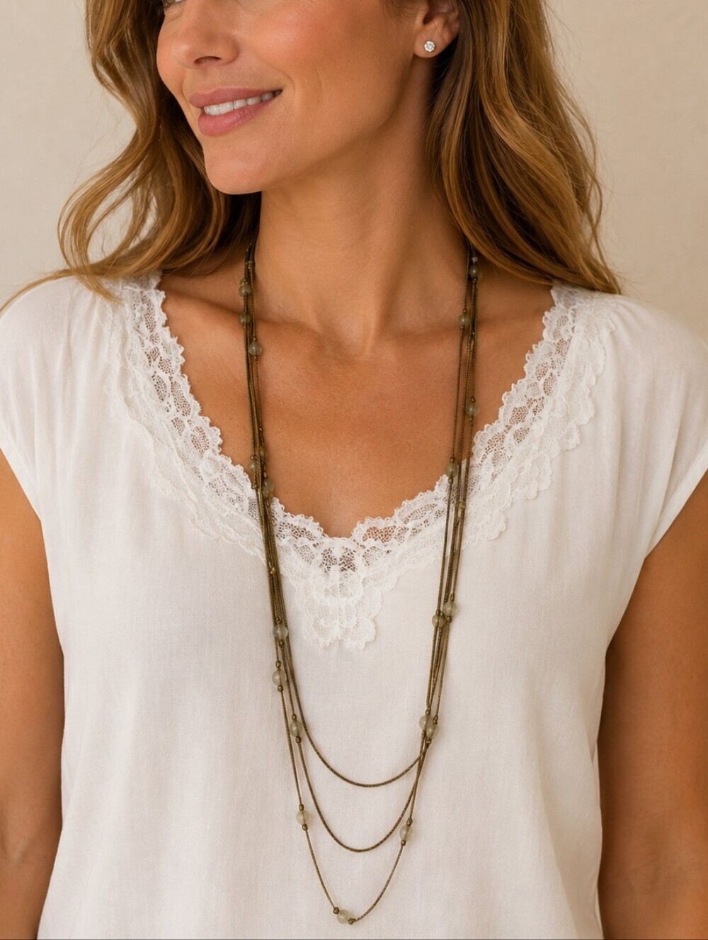 VTG Long Multi-chain Glass Beaded Station Festival Necklace